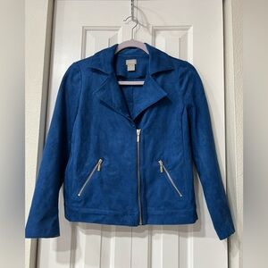 CHICO'S Elongated Moto Faux Suede Jacket Blue (Chicos Size 00P) US SIZE 0/2 P